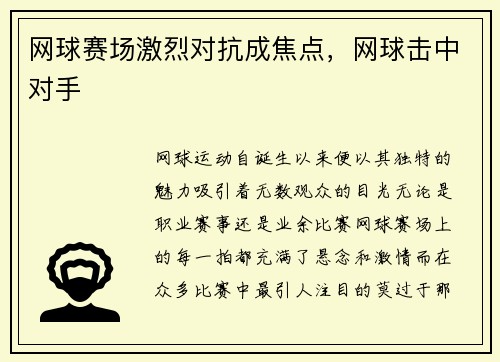 网球赛场激烈对抗成焦点，网球击中对手